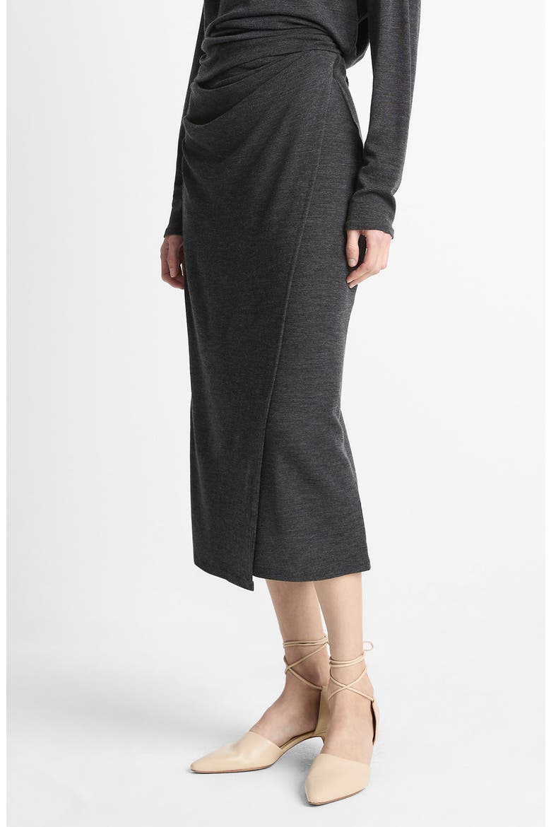 Ruched Wool Blend Knit Midi Skirt, Main, color, DARK HEATHER GREY