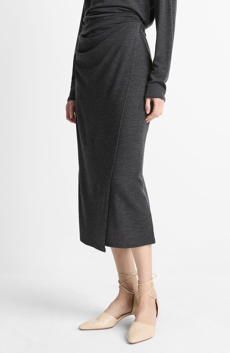 Vince Ruched Wool Blend Knit Midi Skirt, Main, color, Dark Heather Grey