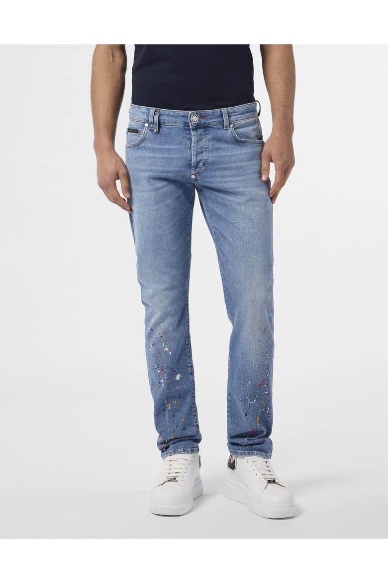 Super Straight Cut Jeans Paint Men, Main, color, Mykonos