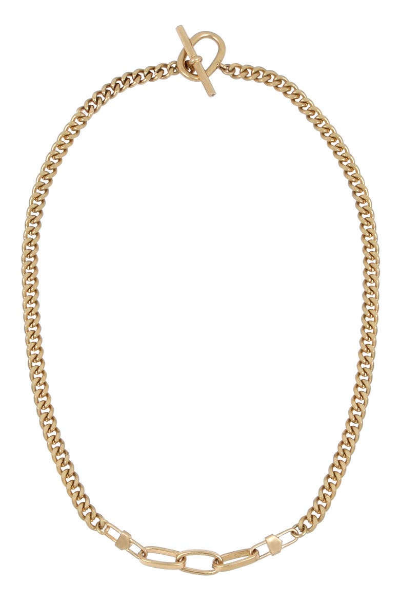 Mixed Link Collar Necklace, Main, color, WARM BRASS