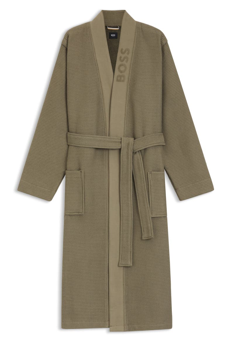 Waffle Cotton Blend Robe, Alternate, color, OPEN BROWN