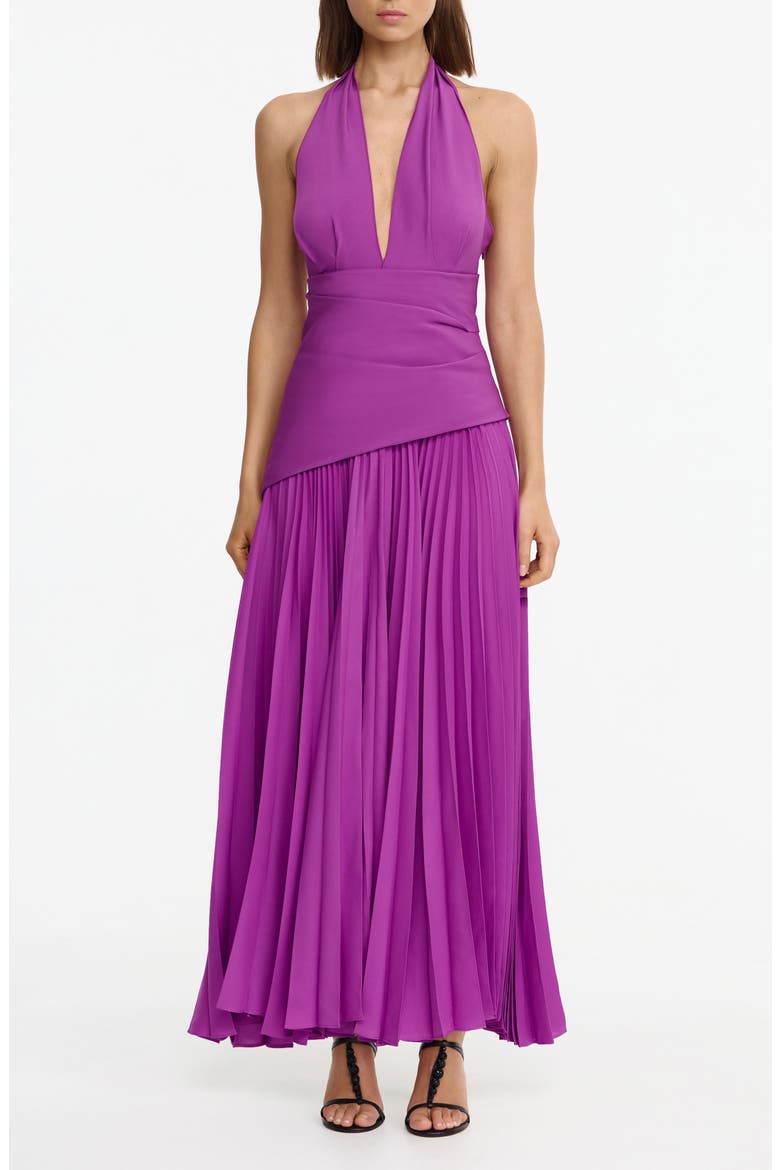 Kerrison Pleat Maxi Halter Gown, Main, color, DEEP MULBERRY