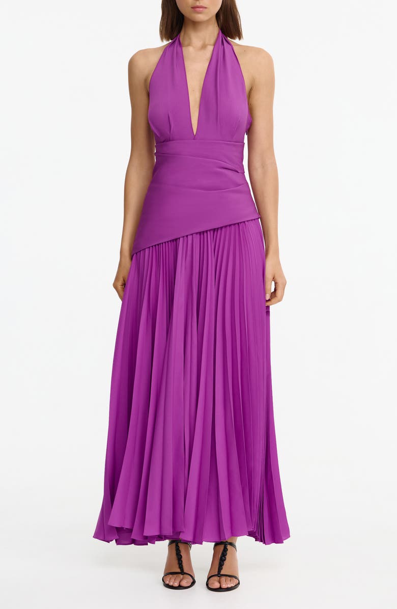 Acler Kerrison Pleat Maxi Halter Gown, Main, color, Deep Mulberry