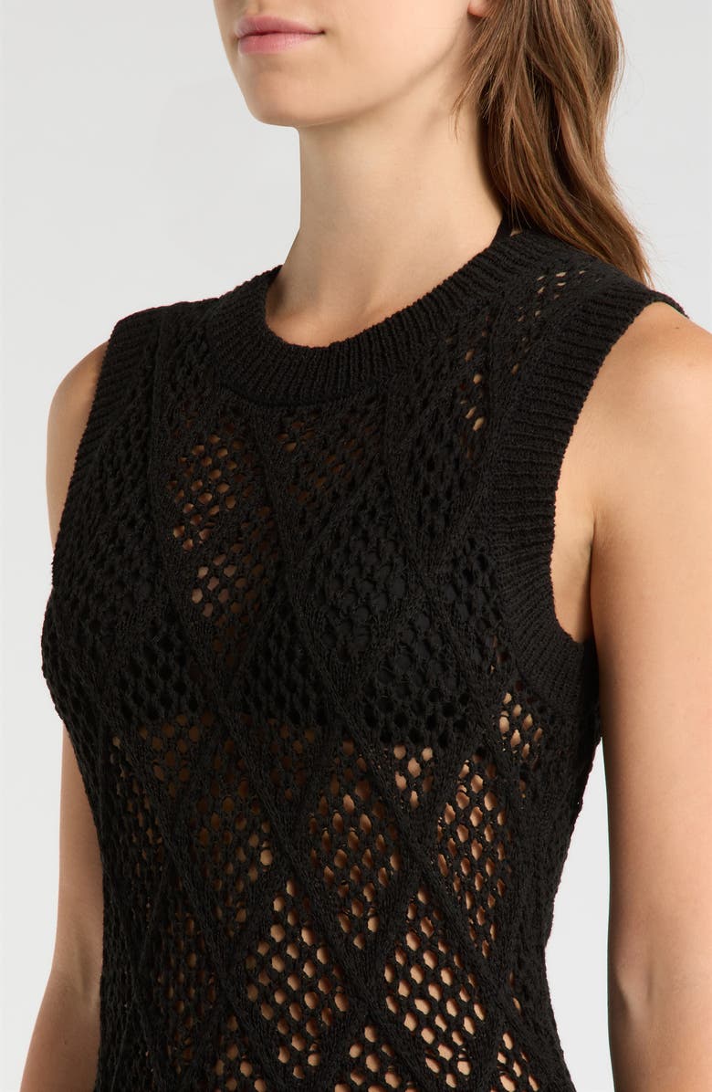 Elan Open Stitch Ruffle Hem Cover-Up Maxi Dress, Alternate, color, Black