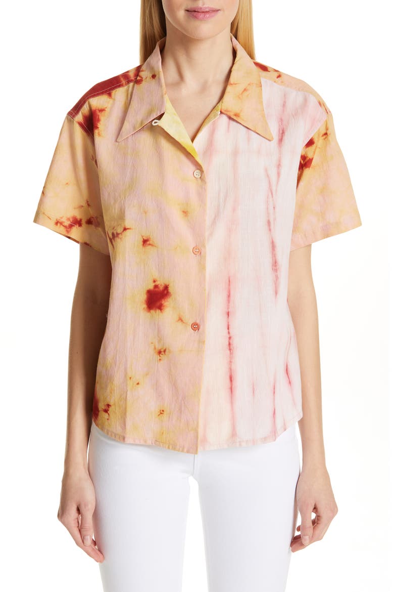 Shorty Tie Dye Cotton Shirt, Main, color, RASPBERRY RIPPLE