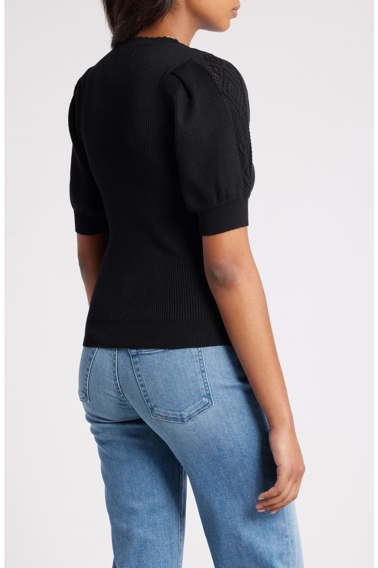 Short Sleeve Rib Sweater, Alternate, color, BLACK