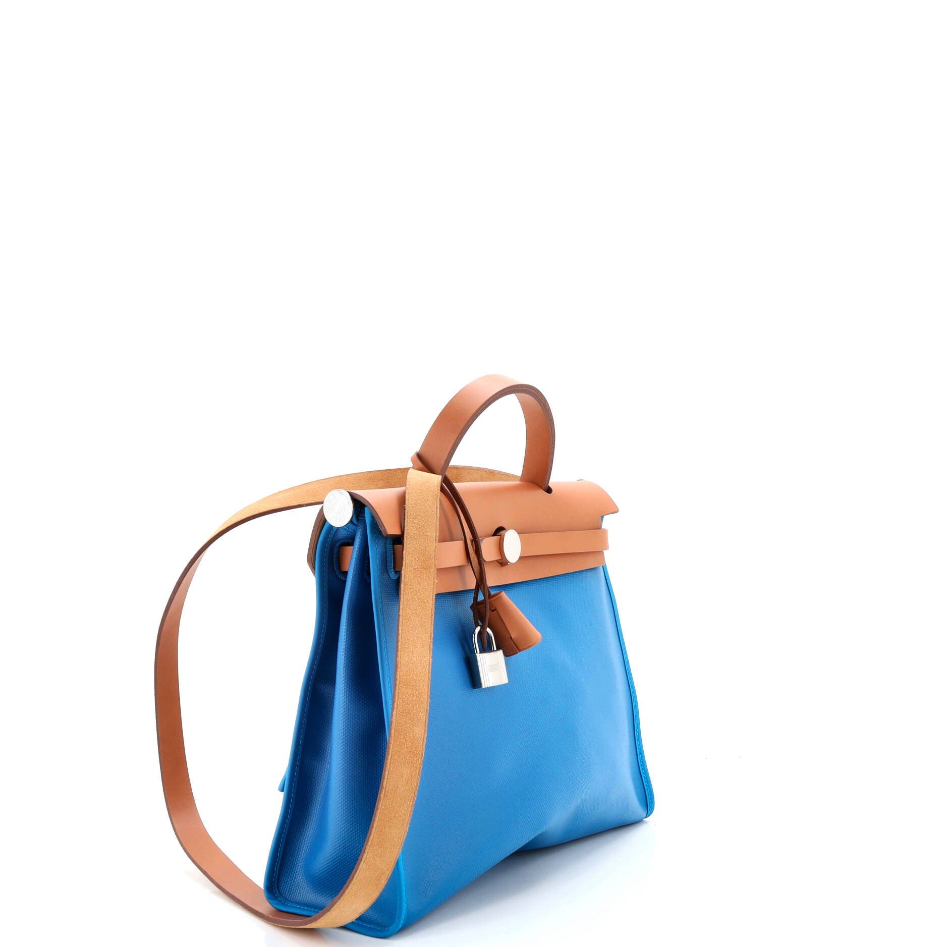 Pre-Owned Hermes Herbag Zip Leather and Toile 31, Alternate, color, Bleu Frida