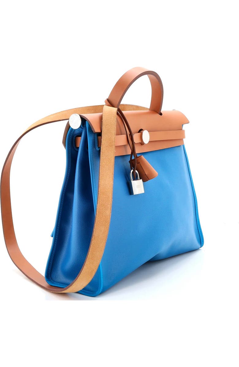 Pre-Owned Hermes Herbag Zip Leather and Toile 31, Alternate, color, Bleu Frida