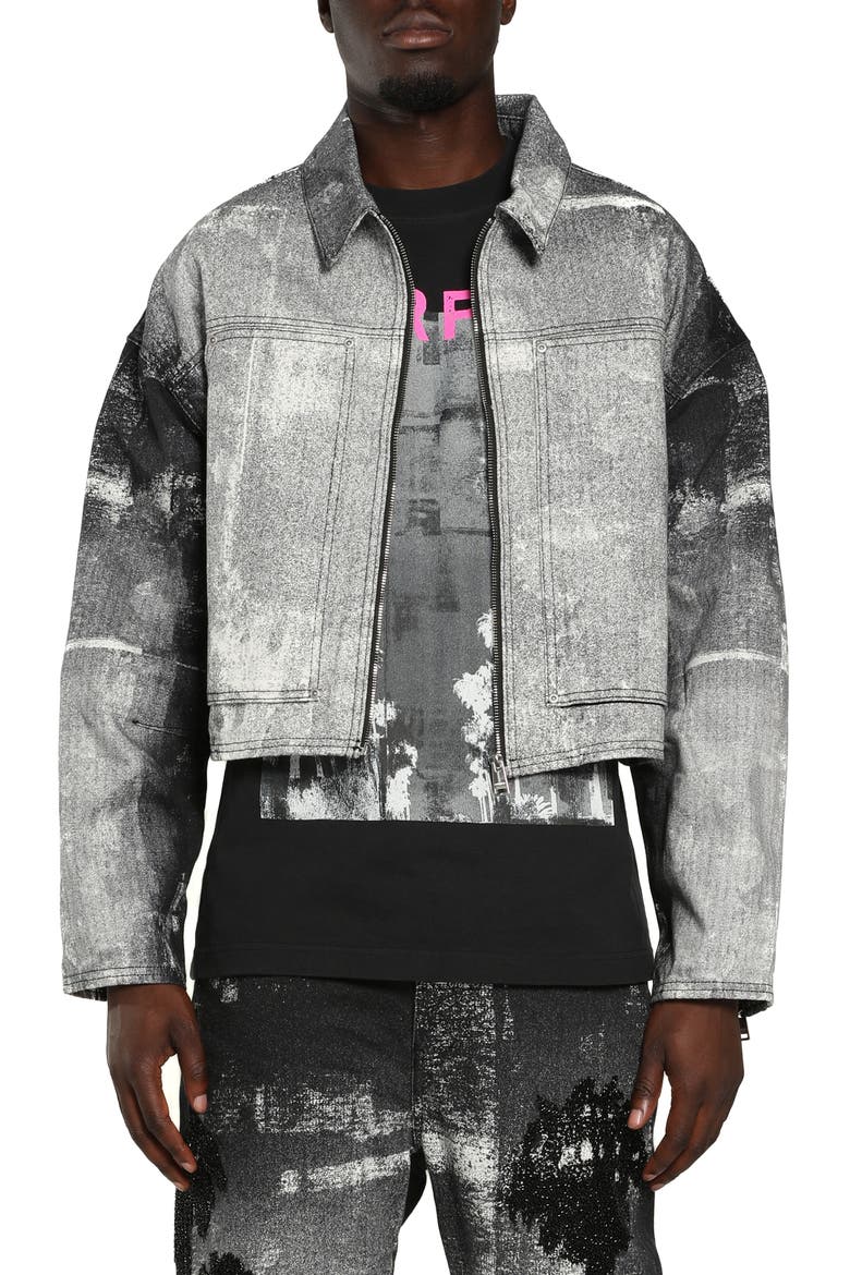 Carpenter Beaded Denim Jacket, Main, color, BLACK