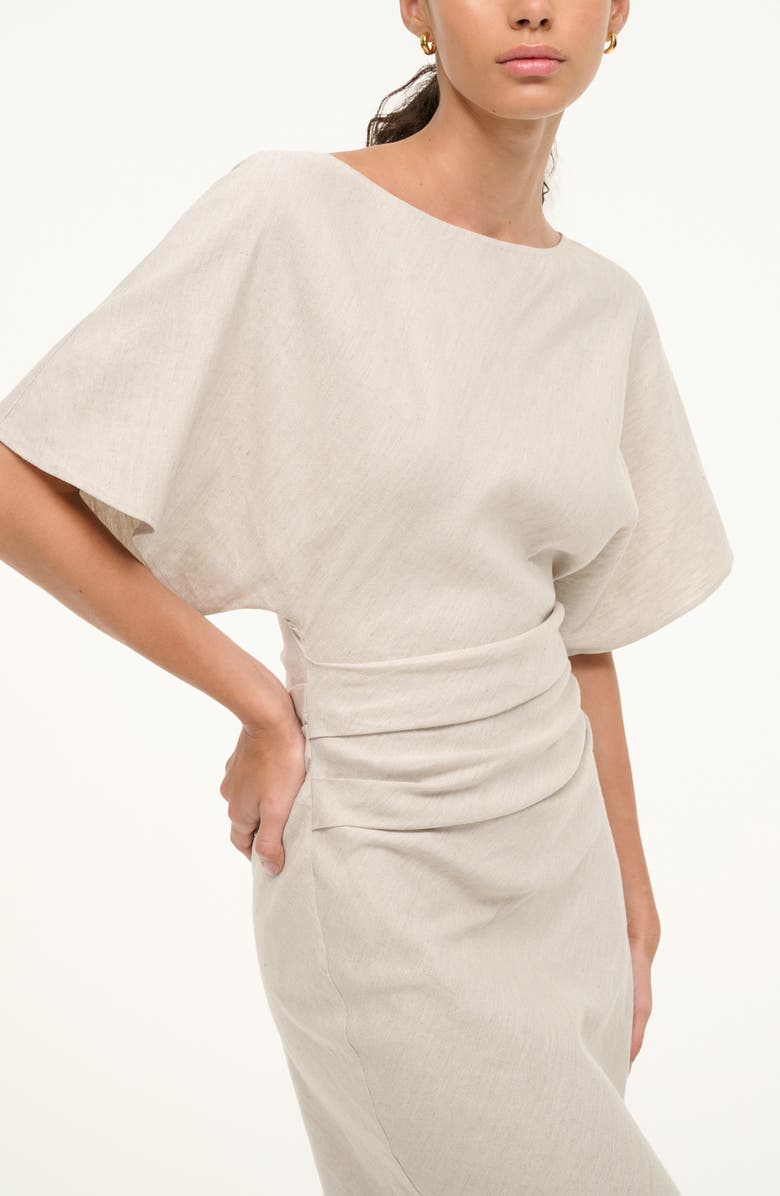 STAUD Amelie Ruched Waist Linen Blend Dress, Alternate, color, Natural