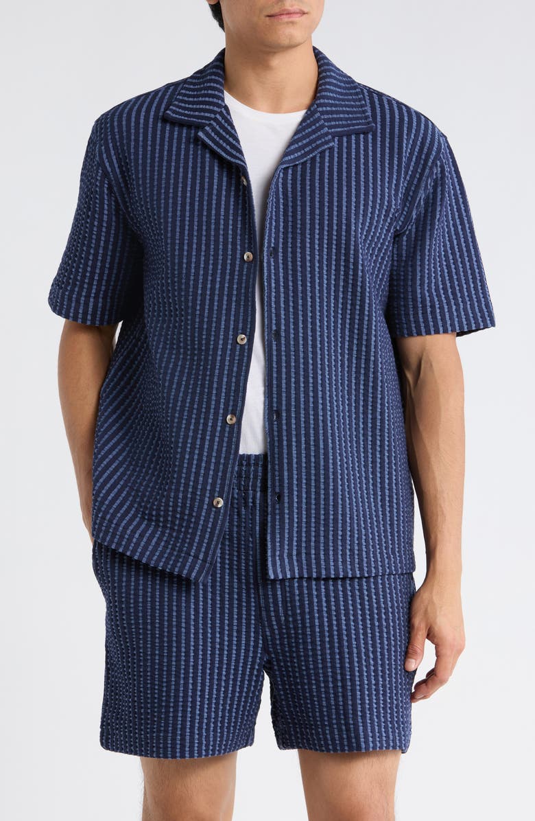 TRUTH Short Sleeve Jacquard Knit Shirt, Main, color, Marine Navy/ Dusk Blue