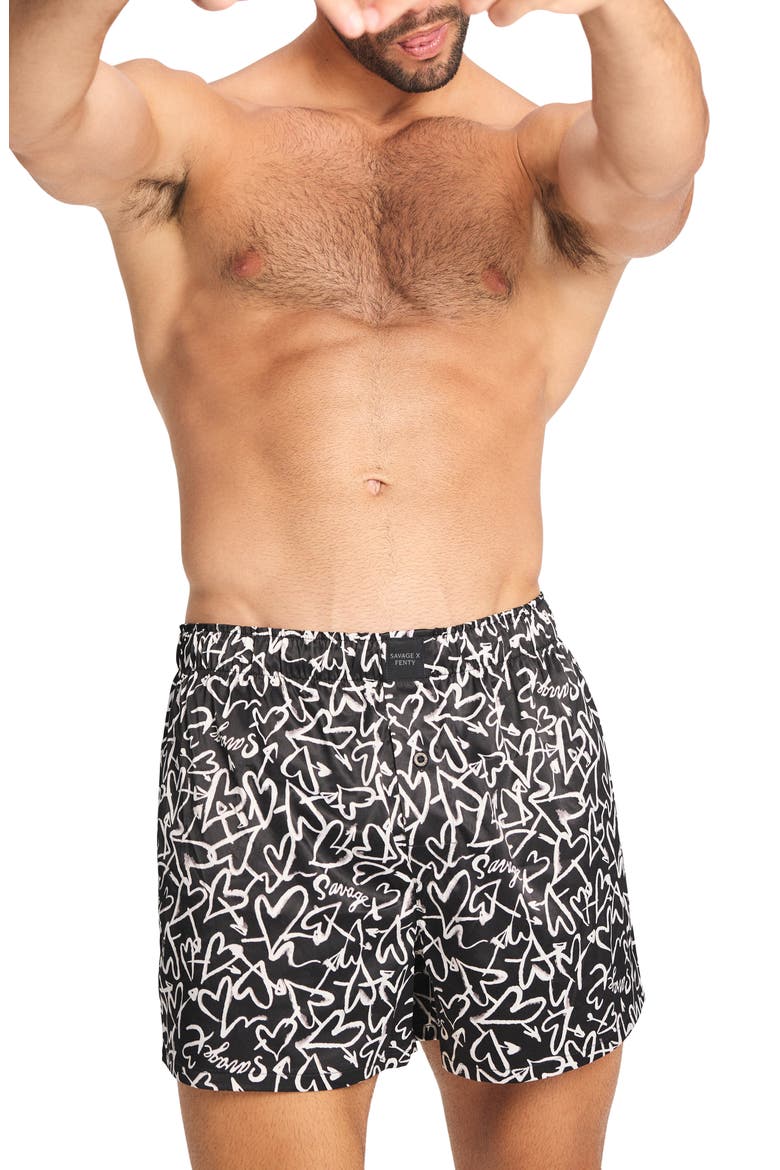 Savage X Satin Boxers, Main, color, HAZY WHITE LOVERS TAG PRINT