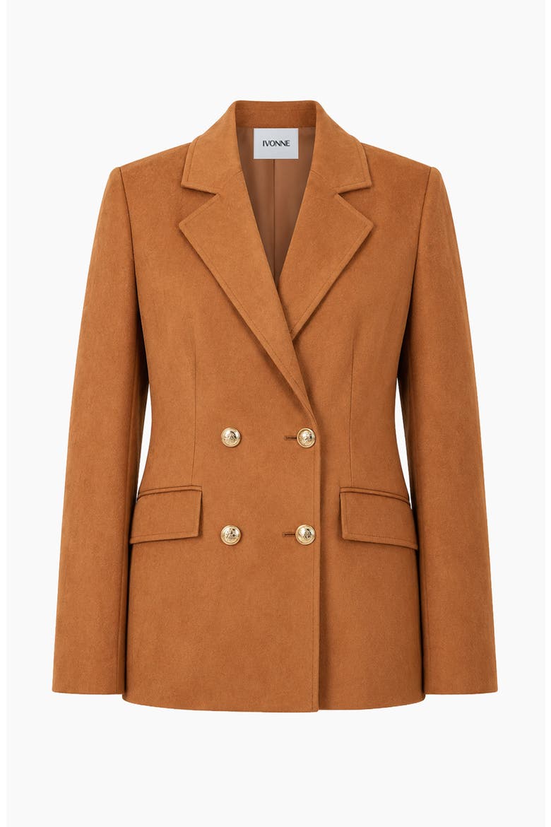 Double-Breasted Faux Suede Blazer, Alternate, color, Chedron