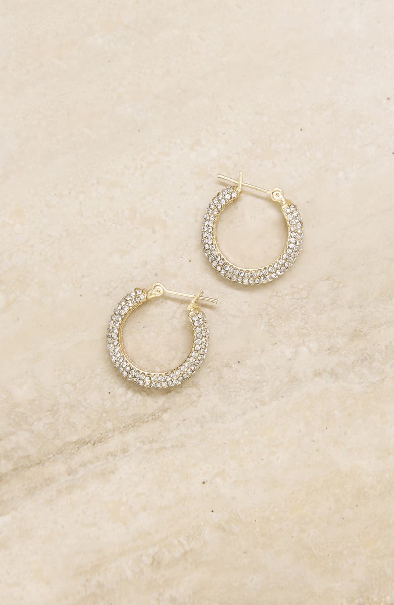 Ettika Crystal Embellished Hoop Earrings, Alternate, color, Gold