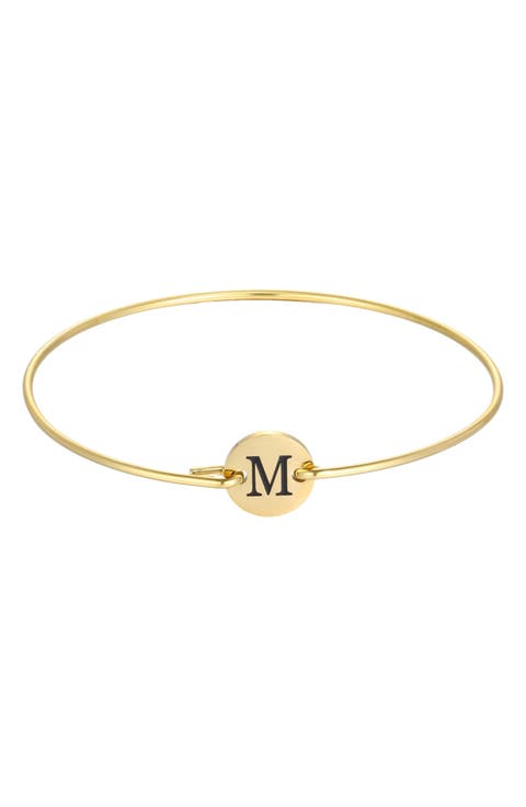Tarnish Resistant 18K Gold Plated Initial Bangle Bracelet