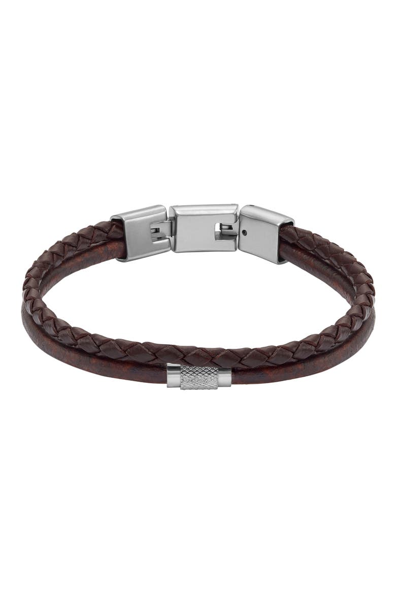 Machine Multi-Strand Leather Bracelet, Main, color, SILVER