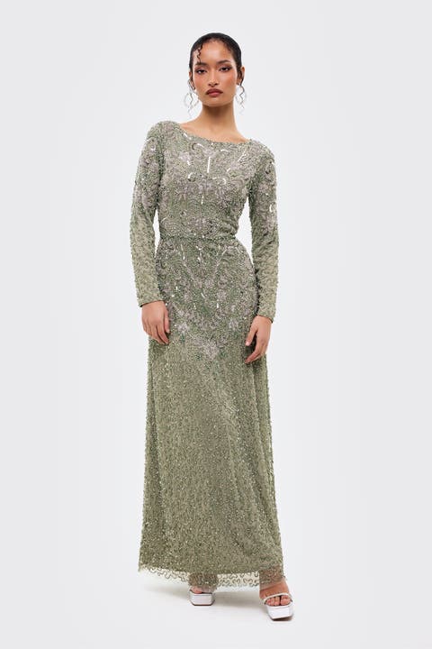 Modest Embellished Sequins Fitted Maxi Gown