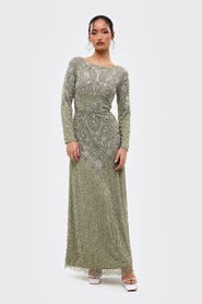 MARYISA Modest Embellished Sequins Fitted Maxi Gown