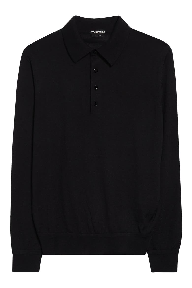 Fine Gauge Cashmere & Silk Polo Sweater, Alternate, color, LB999 BLACK