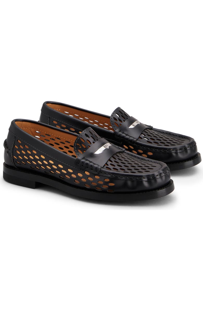 Tod's Laser Cut Calfskin Loafer, Main, color, Nero