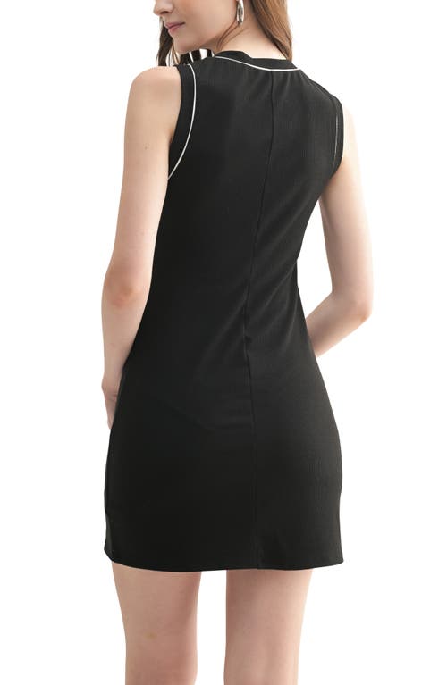 Lush Rib Contrast Piping Minidress In Black