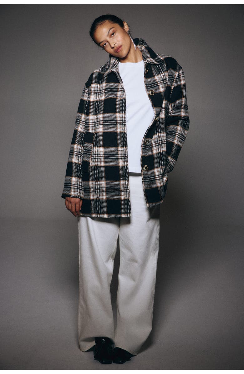 H&M Oversized Coat, Alternate, color, Black/Plaid