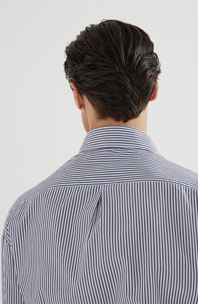 Brunello Cucinelli Striped poplin shirt, Alternate, color, Navy Blue