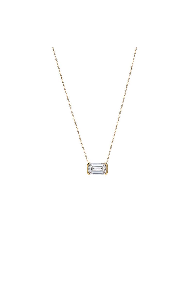 Lab Grown Diamond Emerald Semi Bezel Pendant Necklace 14K, Main, color, 14K Gold - 2 Carat
