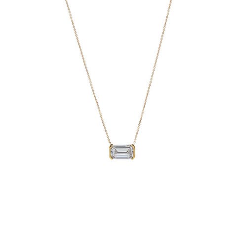 Lab Grown Diamond Emerald Semi Bezel Pendant Necklace 14K