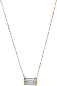 BY ADINA EDEN Lab Grown Diamond Emerald Semi Bezel Pendant Necklace 14K