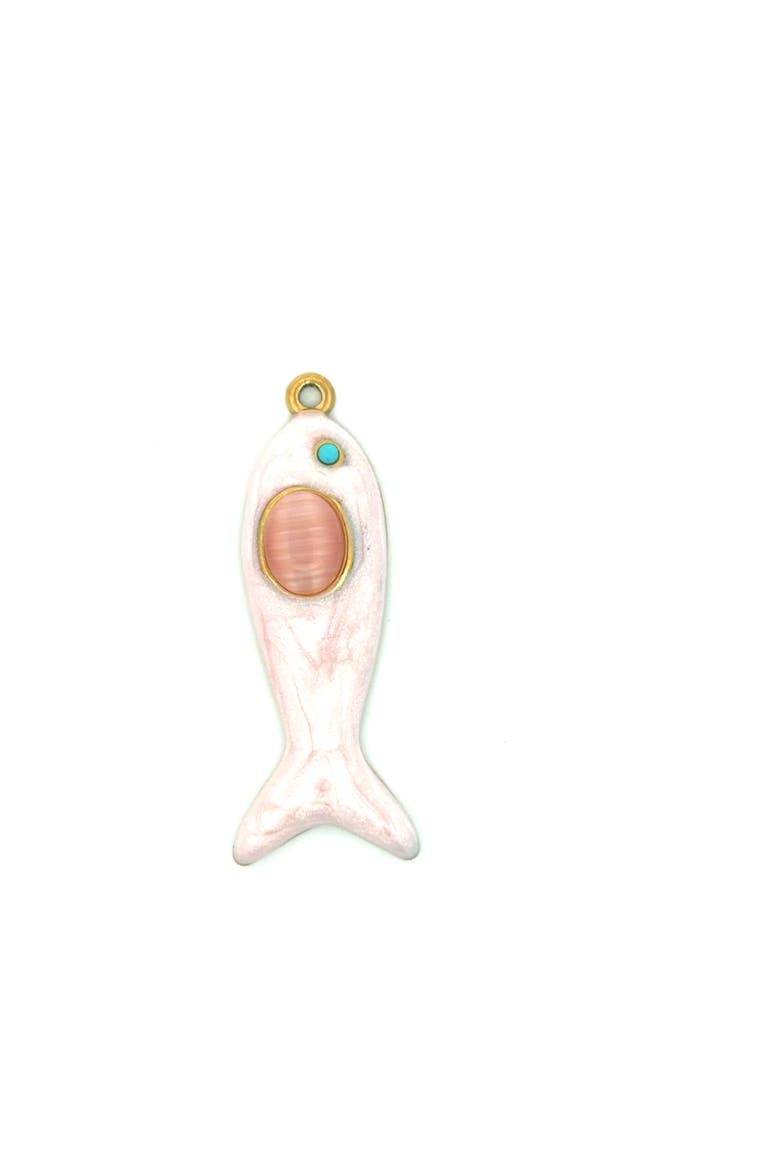 Pink Enamel Fish Pendant, Alternate, color, Pink/Gold