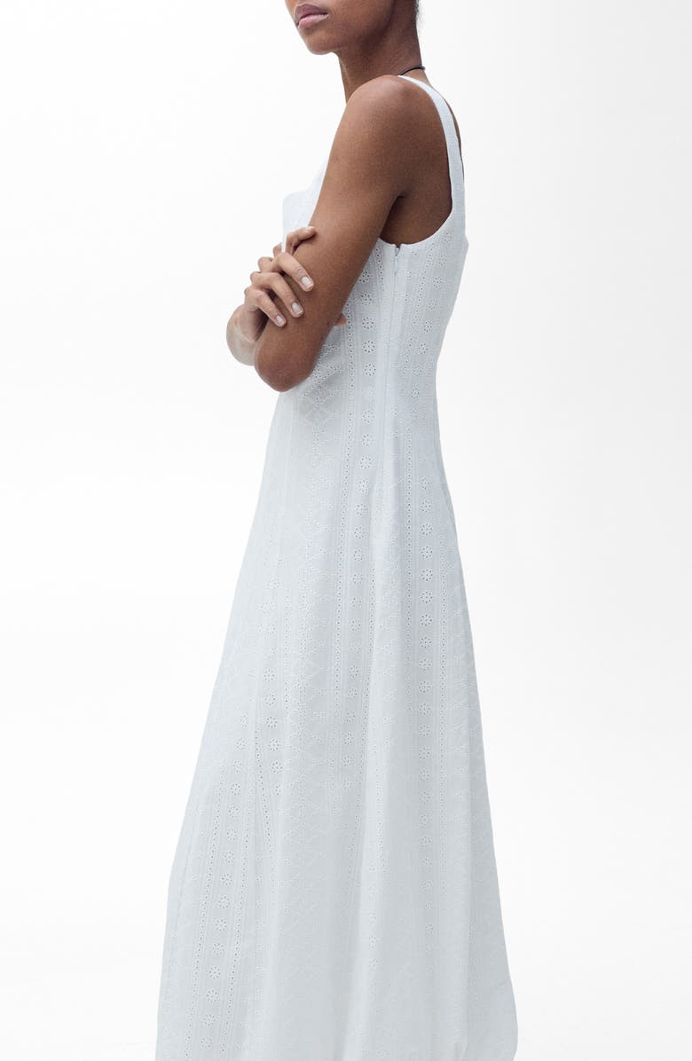 MANGO Embroidered Bubble Hem Sleeveless Midi Dress, Alternate, color,