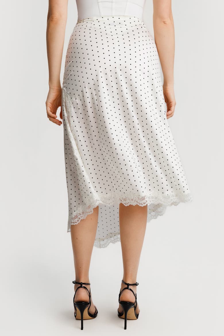 Built In Shapewear Satin Ruched Mermaid Skirt with Lace Trim, Alternate, color, Snow