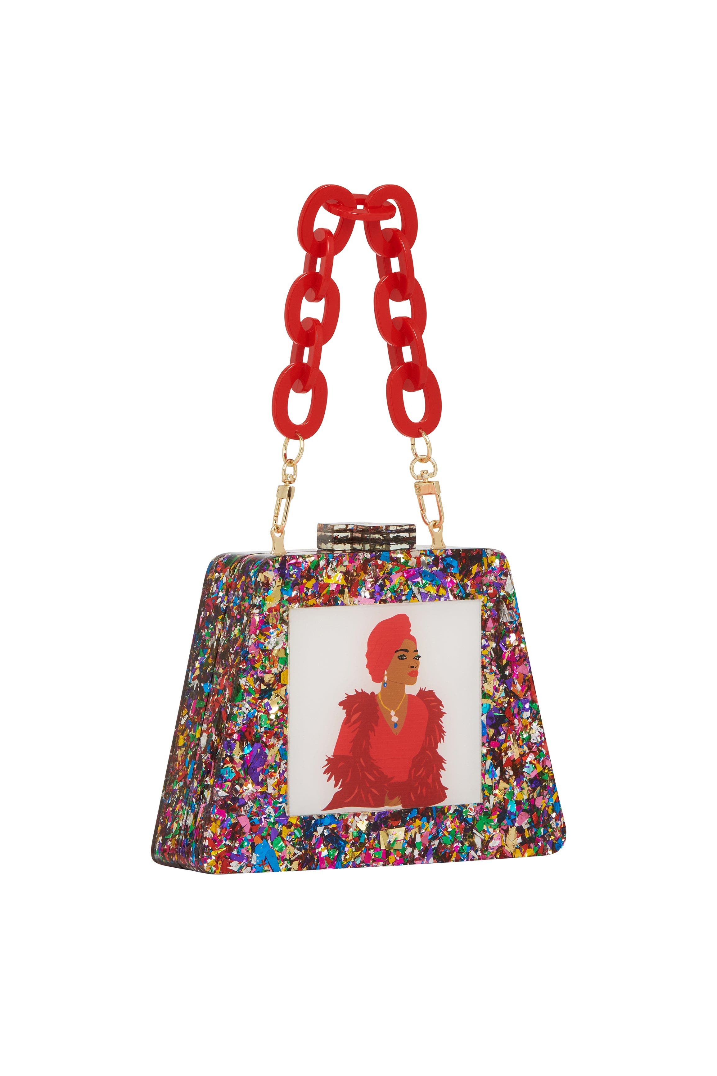 LarAllan Ade Acrylic Triangular Box Clutch With Strap, Main, color, Multi Confetti