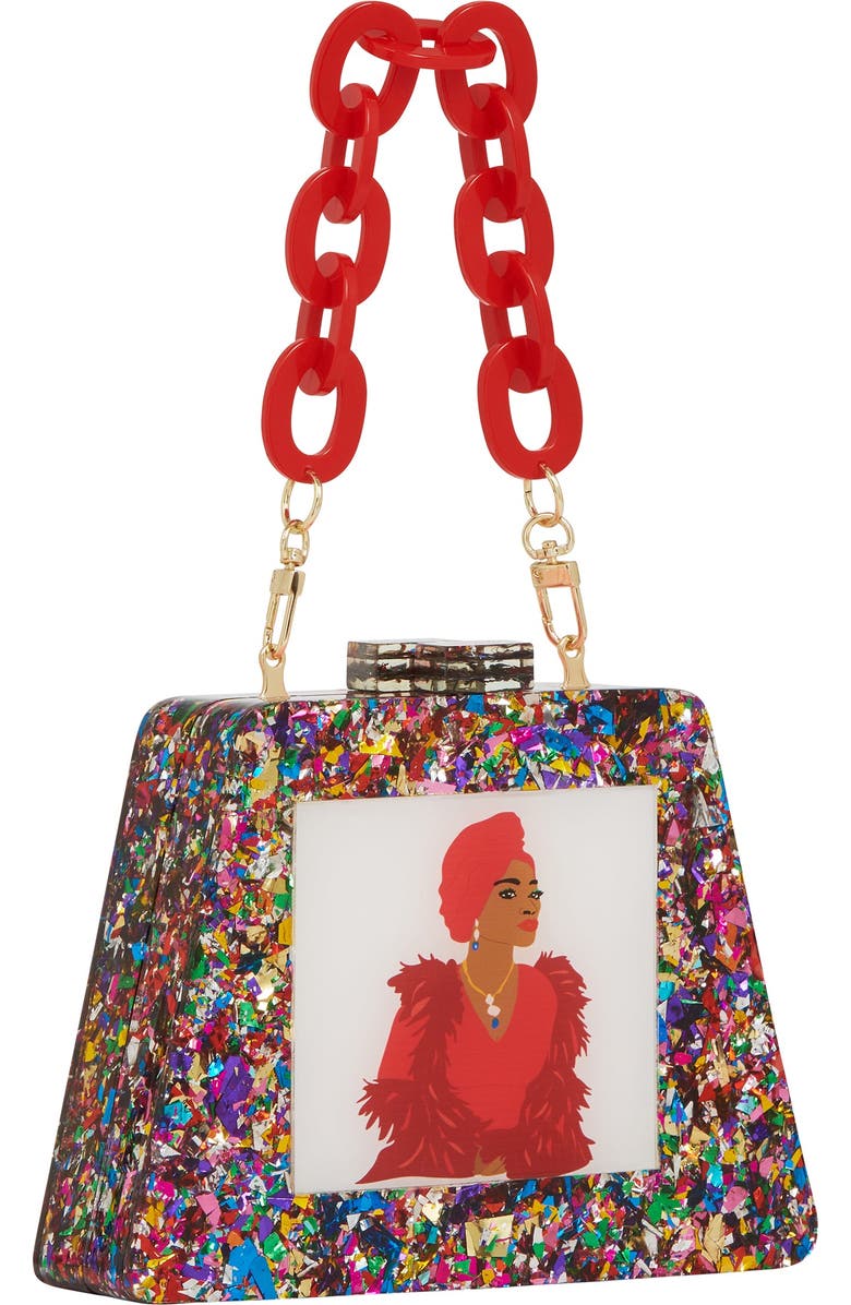 LarAllan Ade Acrylic Triangular Box Clutch With Strap, Main, color, Multi Confetti