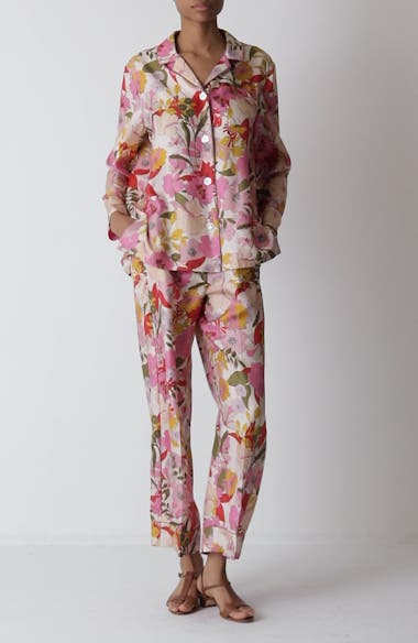 エスマックスマーラ LEDA 花柄 シルク ツイル パジャマ パンツ Max Mara Leda Floral Silk Pants | Nordstrom