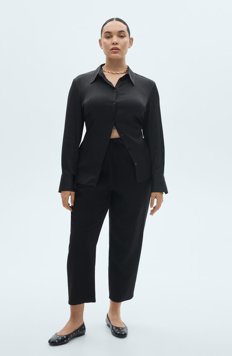 MANGO Elastic Waist Flowy Pants, Alternate, color, Black