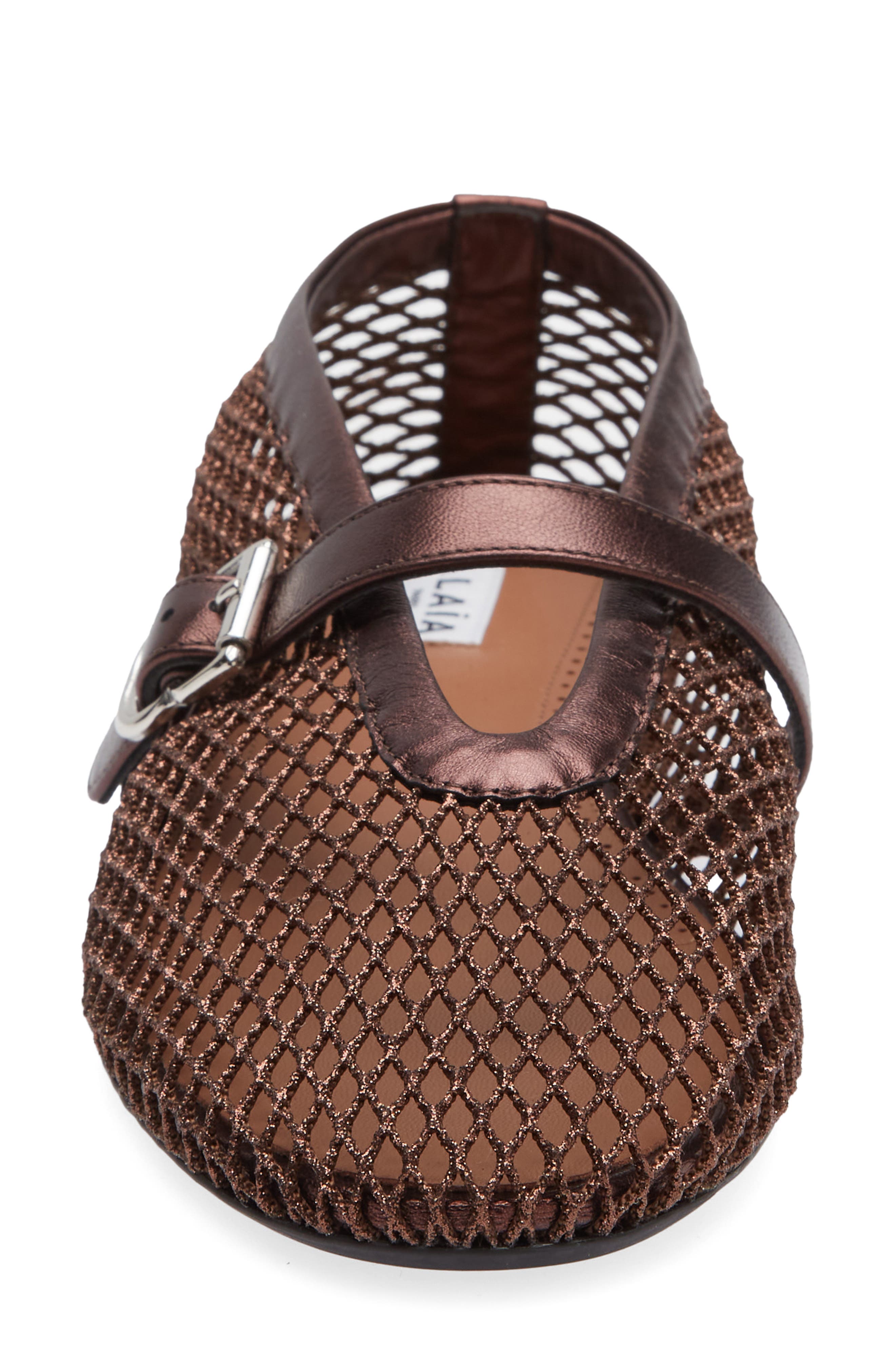 Alaïa Fishnet Ballerina Flat, Alternate, color, Bronze