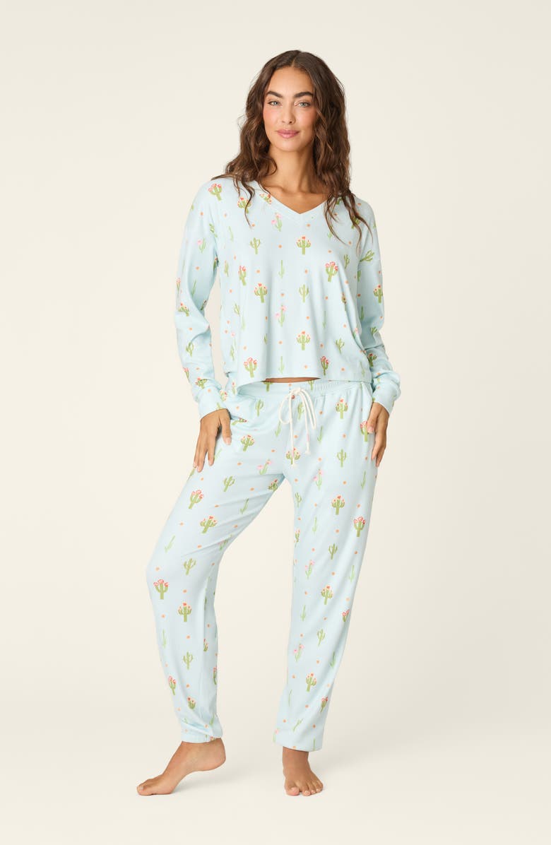 PJ Salvage Feelin Prickly Jersey Pajama Top, Alternate, color, Tinted Aqua