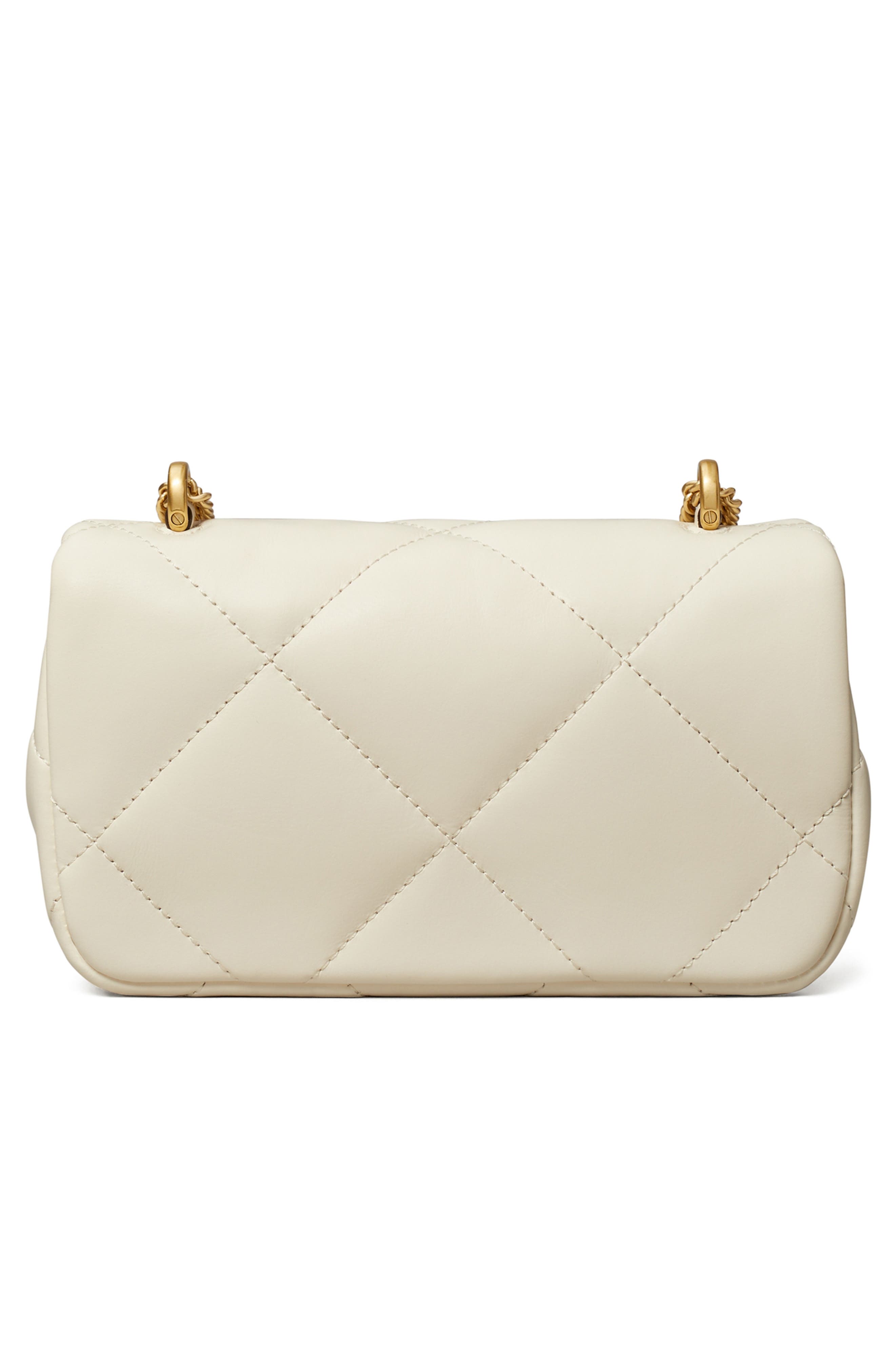 Tory Burch Kira Mini Diamond Quilted Leather Crossbody Bag, Alternate, color, Warm White