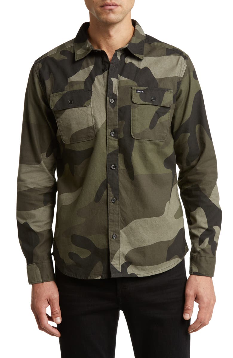 RVCA Panhandle Camo Cotton Flanne Button-Up Shirt, Main, color, 