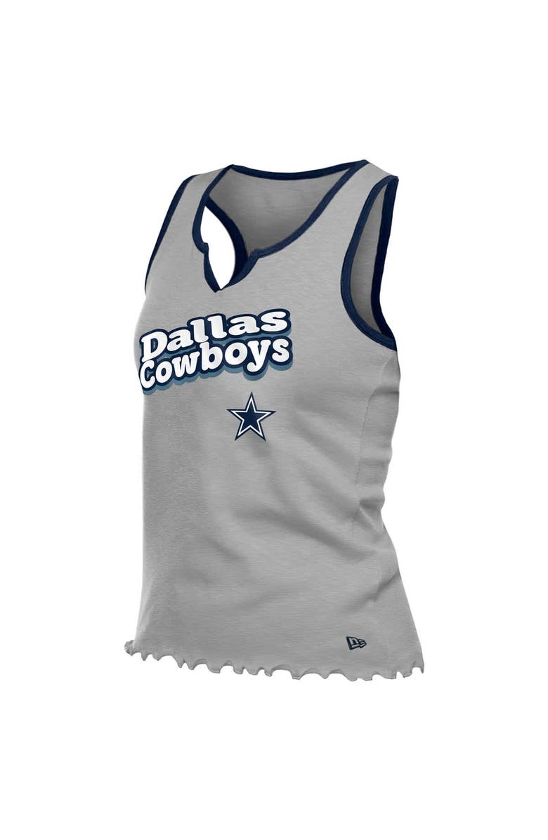 New Era Women's New Era  Silver Dallas Cowboys Lettuce Hem Notch Neck Tri-Blend Tank Top, Alternate, color, Silver