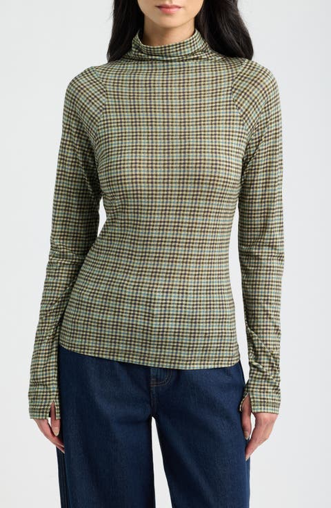 Shaw Paneled Plaid Turtleneck T-Shirt