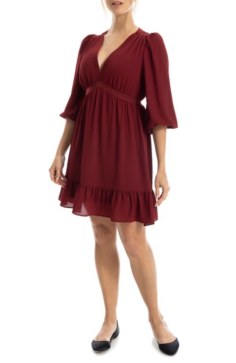 V-Neck Three-Quarter Sleeve Minidress
