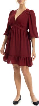 MAX STUDIO V-Neck Three-Quarter Sleeve Minidress