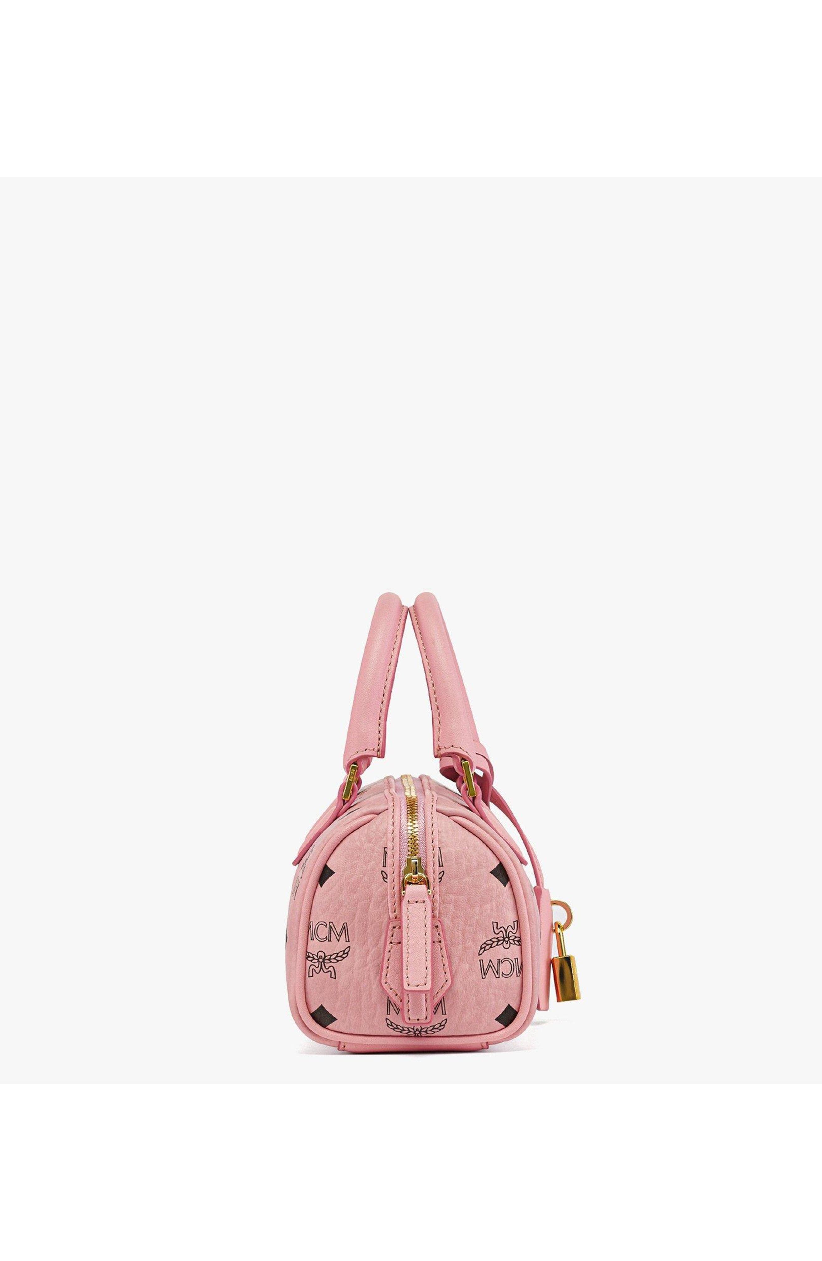 MCM Mini Ella Boston Bag in Visetos, Alternate, color, Soft Pink