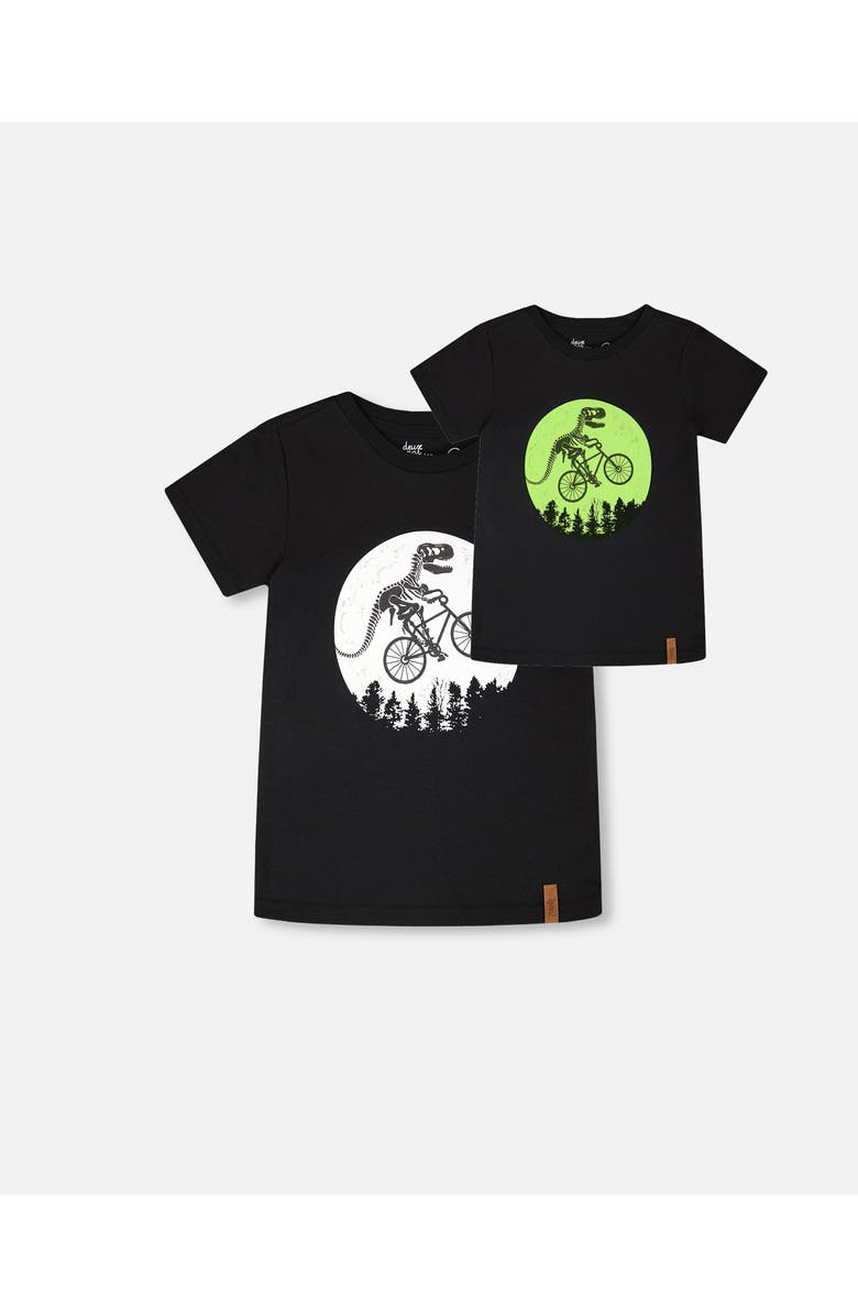 Deux par Deux Organic Cotton Jersey Dino On Bike T-Shirt, Alternate, color, Black