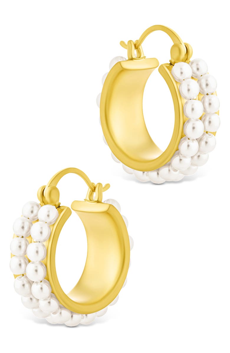 Sterling Forever Regina Double Faux Pearl Hoop Earrings, Alternate, color, Gold