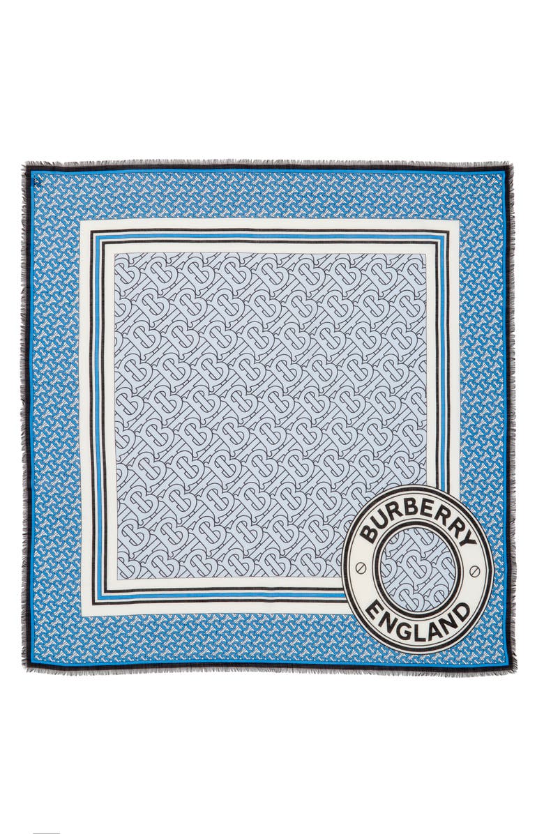 Burberry TB Monogram & Logo Wool & Silk Scarf, Alternate, color,