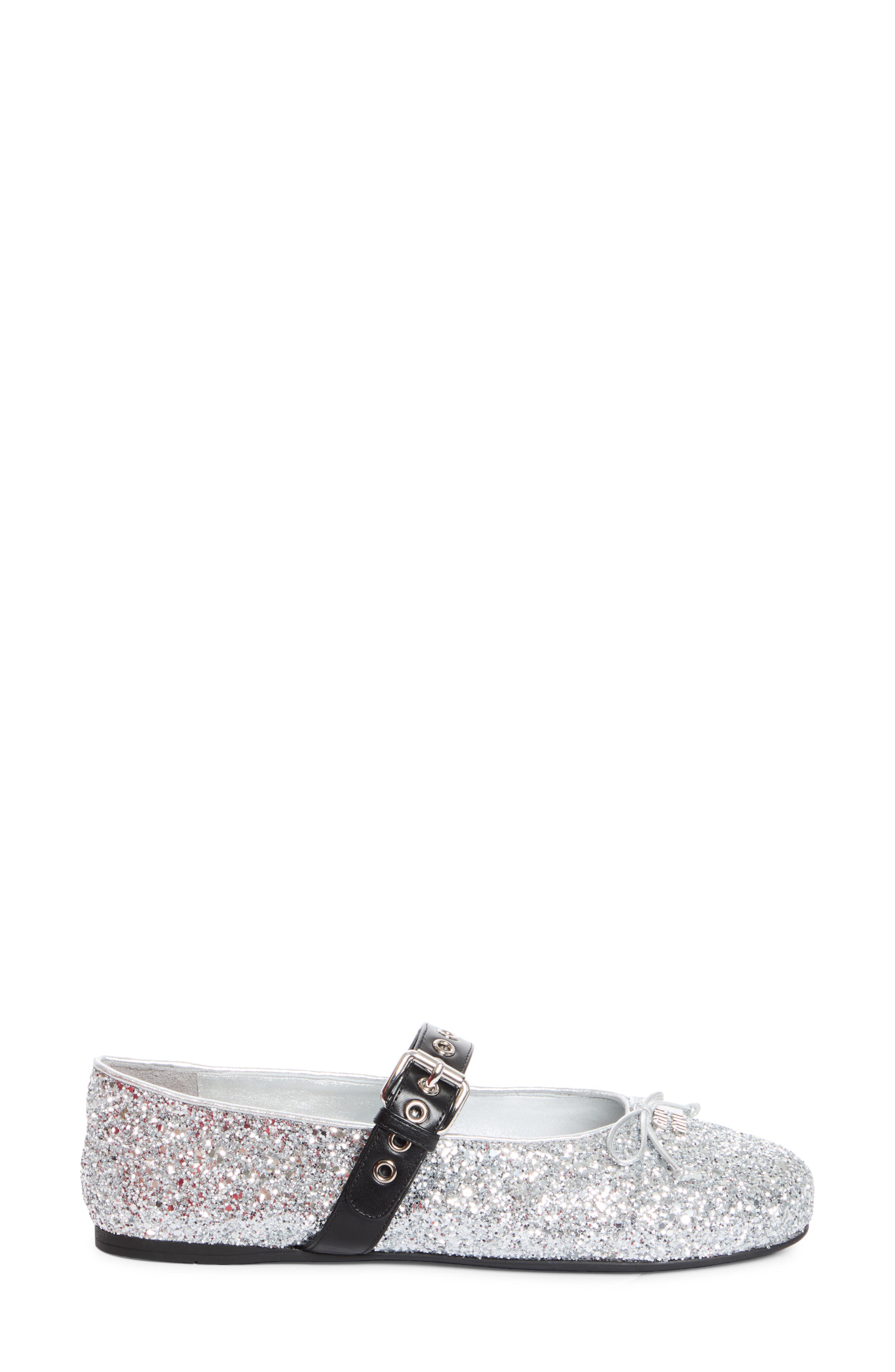 Bow Glitter Mary Jane Ballerina Flat, Main, color, ARGENTO